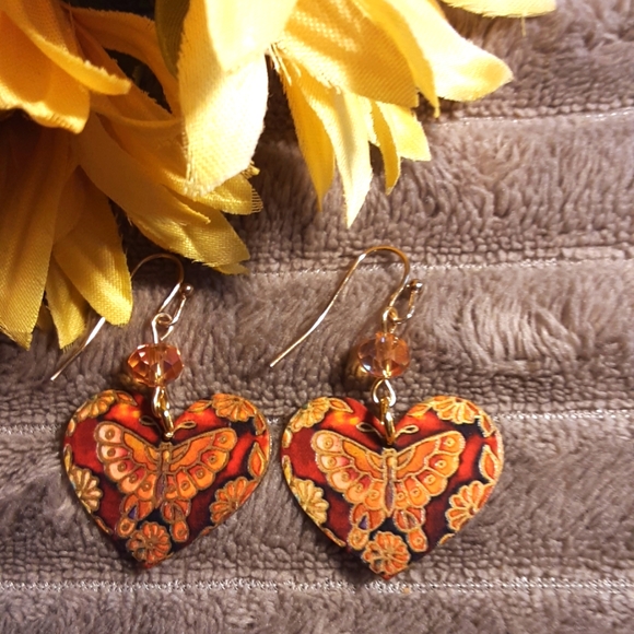 Hand Crafted Jewelry - Handmade Butterfly Fall Autumn Color Earrings Orange Brown